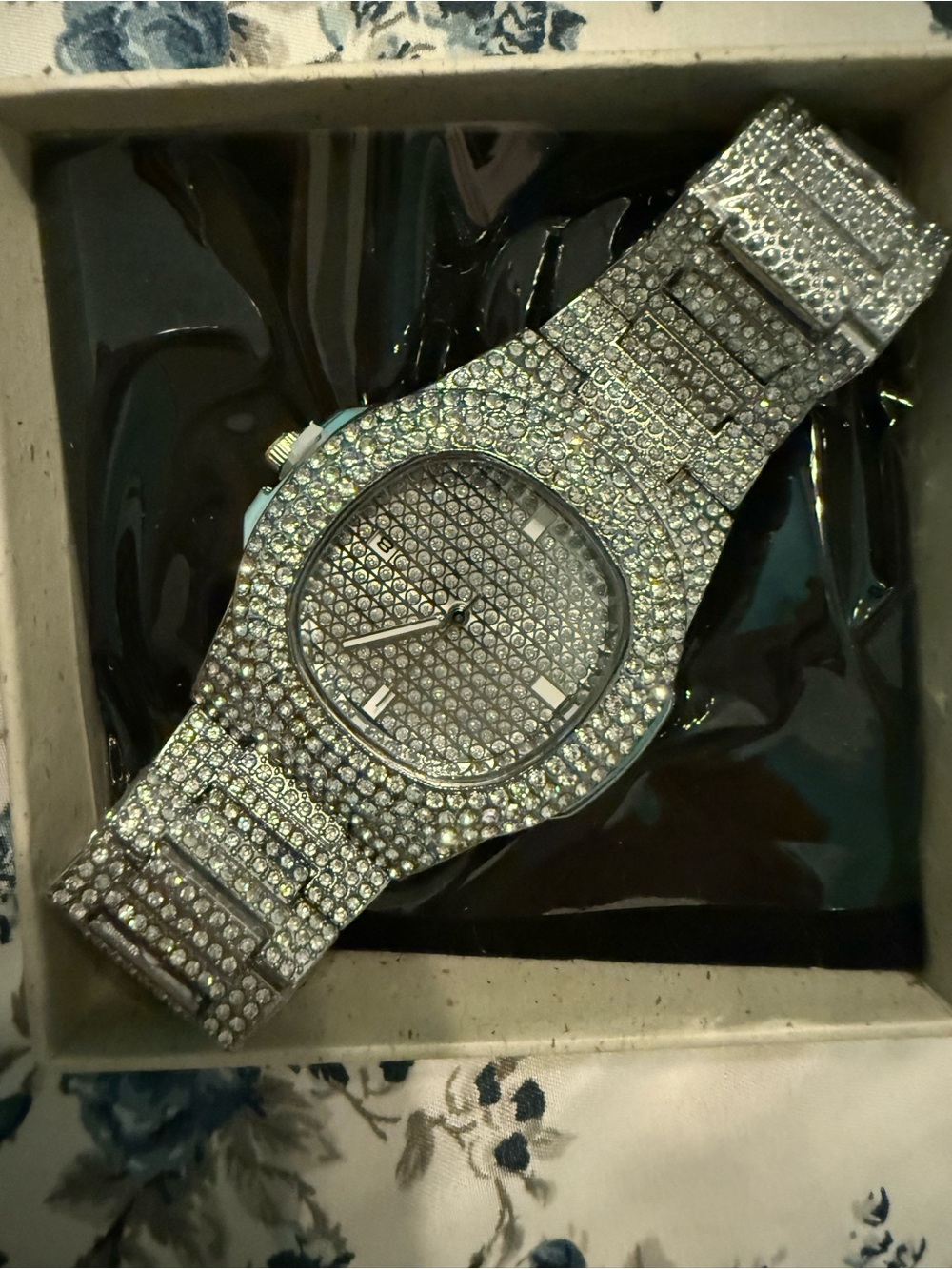Silver Crystal Pave Wristwatch
